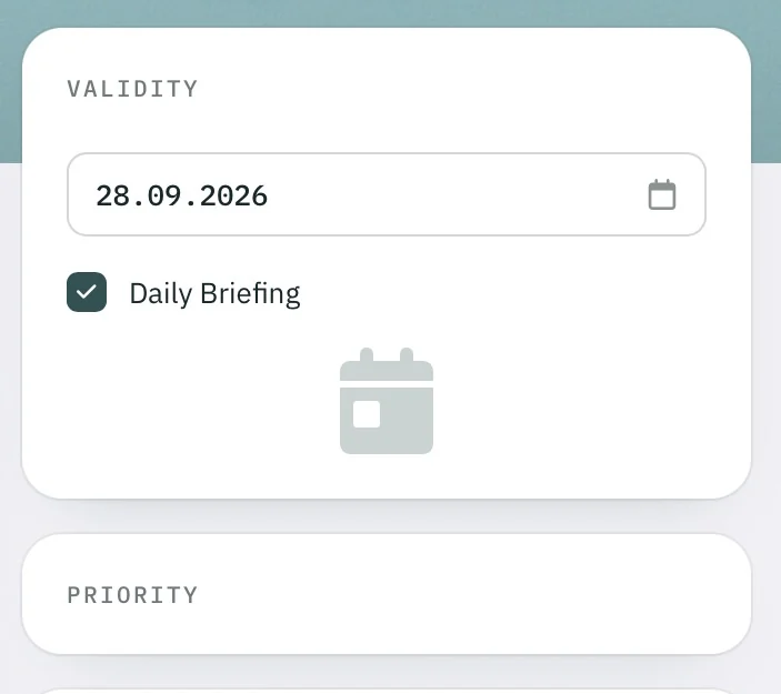 Gültigkeit 28.09.2026 mit angehakter Option Daily Briefing